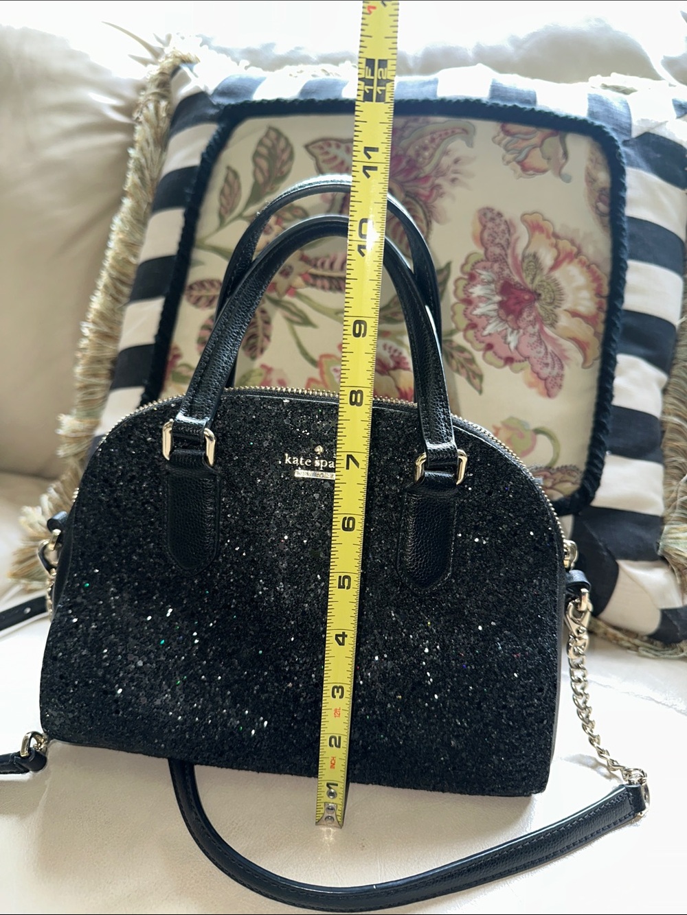 kate spade Black Glitter Mini Riley with Chain-Trim Strap ♠️